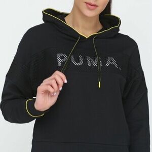 PUMA Women's Black Hoodie with Yellow Highlights